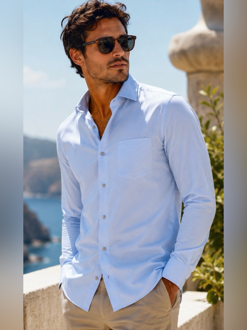 SEVEN SEAS Men's Pure Cotton  Modern Fit Light Blue Dress Shirt Size 16/16.5